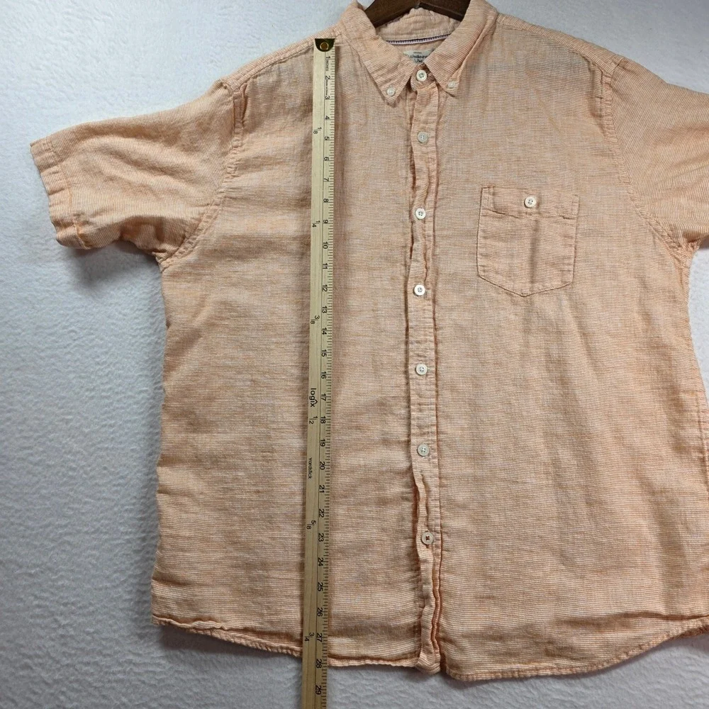 Weatherproof Vintage Shirt Mens XXL Orange Linen Blend‎ Short Sleeve Stripe